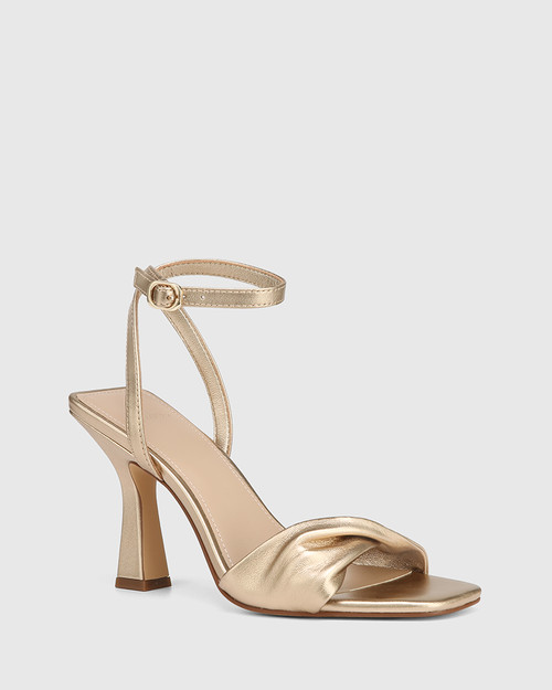 Tinker Champagne Metallic Leather Flared Heel Sandal