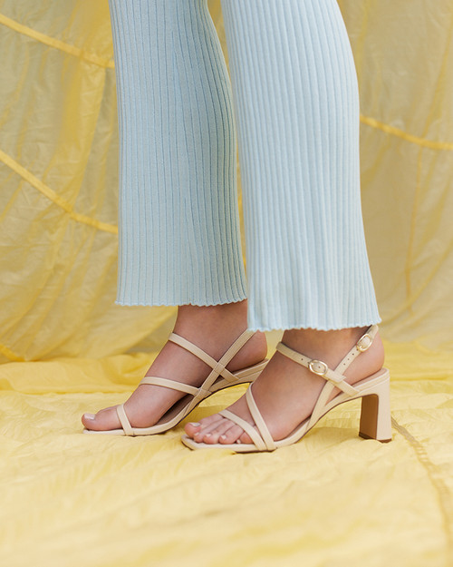 Primo Vintage Ivory Leather Strappy Heel