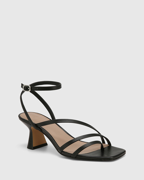 Maeve Black Leather Flared Heel Sandal