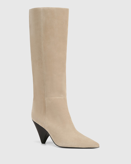 Selena Ivory Suede Leather Knee High Boot