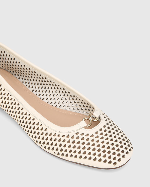 Aimle Off White Pebbled Leather Ballet Flat