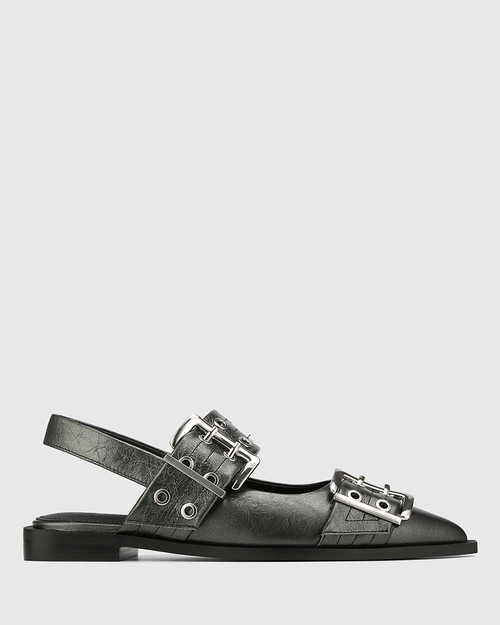 Daxton Gunmetal Metallic Leather Slingback