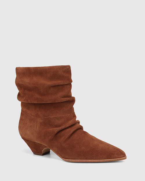 Axiel Rich Tan Suede Leather Slouch Ankle Boot