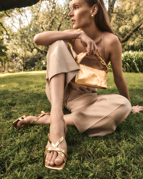 Kirby Gold Metallic Leather Strappy Heel