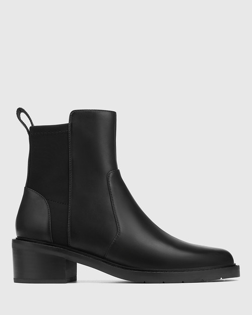 Breigh Black Leather and Neoprene Ankle Boot
