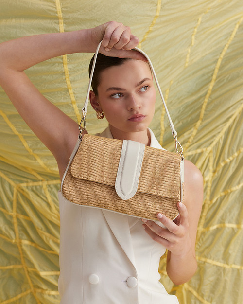 Rebekka Natural Raffia Textile with Vintage Ivory Handbag