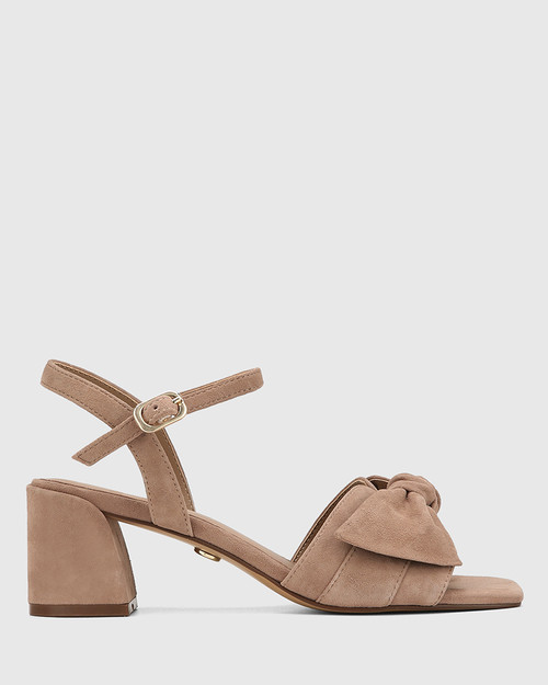 Kass Hazelnut Suede Leather Block Heel