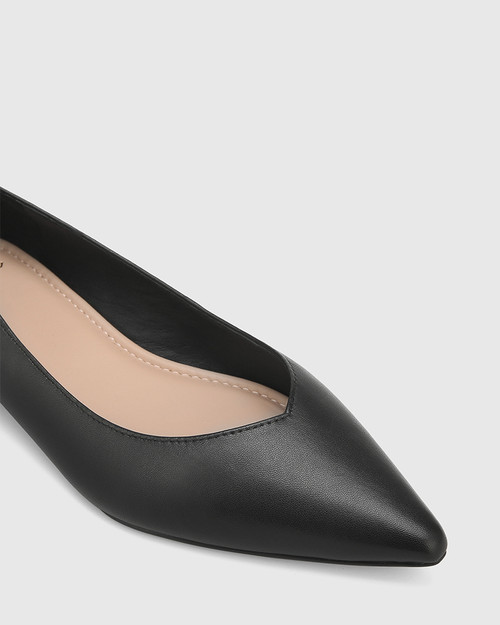 Monica Black Leather Flat