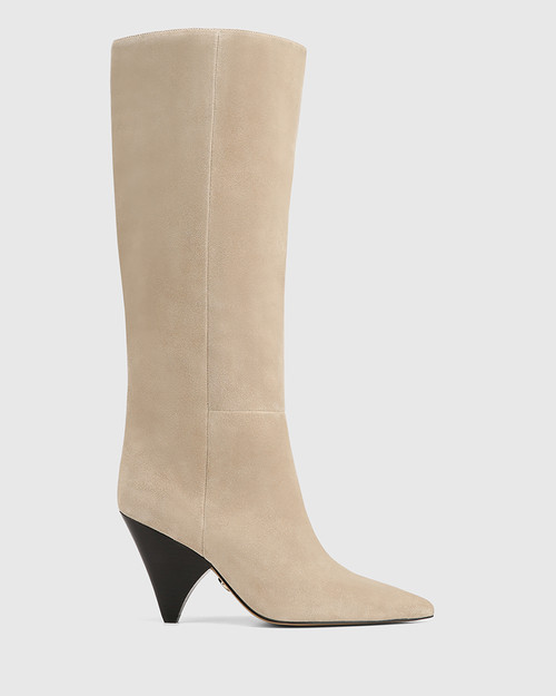Selena Ivory Suede Leather Knee High Boot