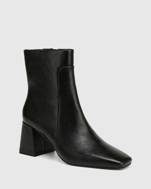 Novea Black Crinkle Patent Leather Ankle Boot