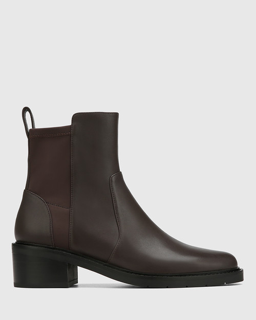 Breigh Ash Chocolate Leather and Neoprene Ankle Boot