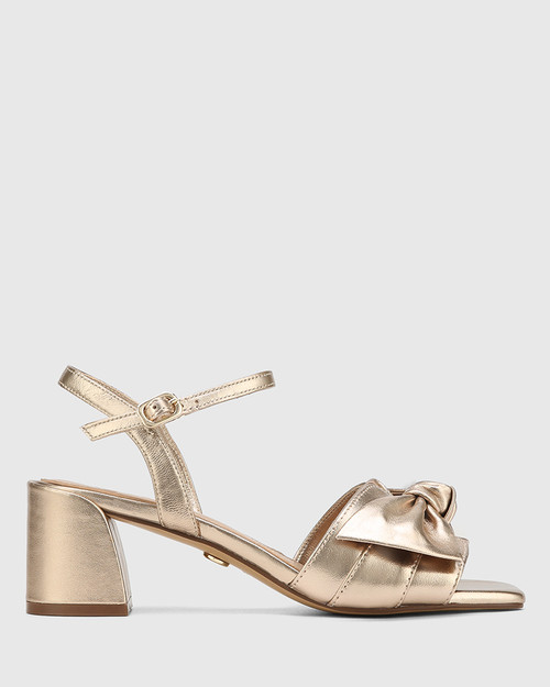Kass Champagne Metallic Leather Block Heel