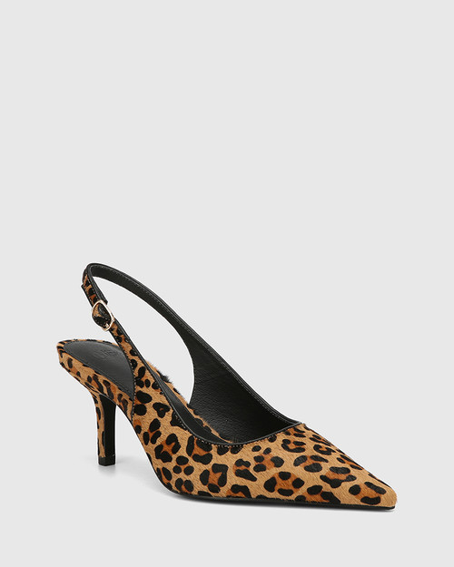 Leia Sand Leopard Print Leather Slingback