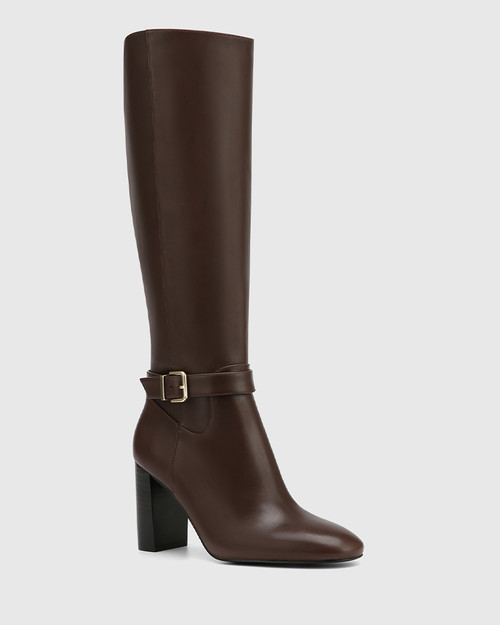 Piera Espresso Leather Knee High Boot