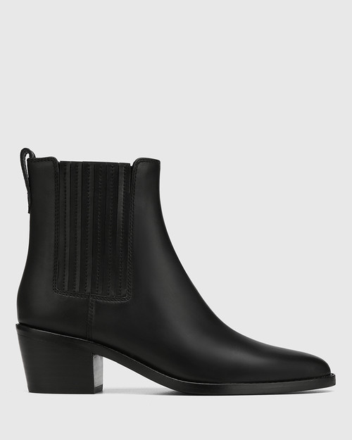 Jiamy Black Leather Ankle Boot