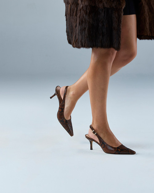 Mella Havana Tan Multi Python Print Leather Slingback