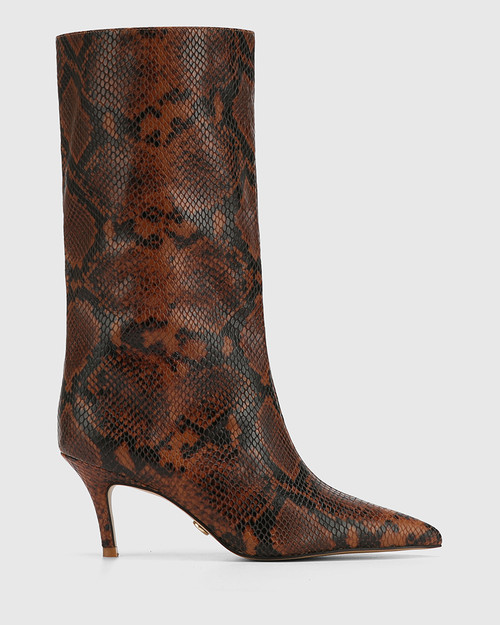 Lozana Python Print Emboss Leather Mid-Calf Boot