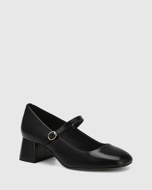 Irena Black Leather Mary Jane