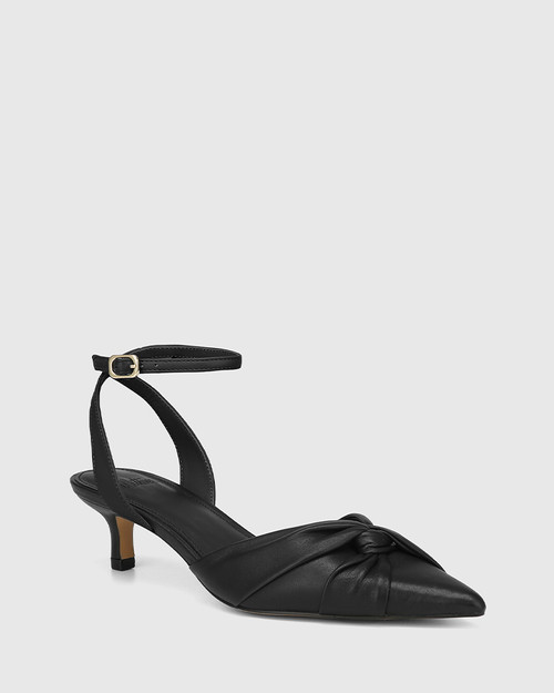 Glory Black Leather Kitten Heel