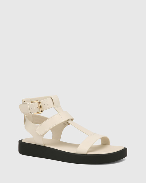 Ilkah Vintage Ivory Leather Flat Sandal