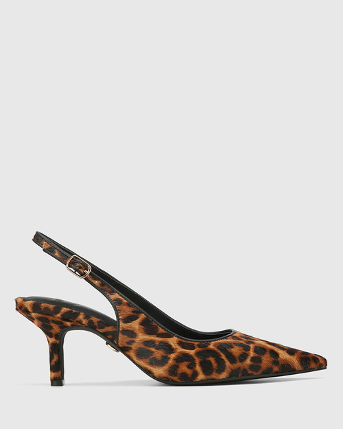 Leia Cognac Leopard Print Leather Slingback