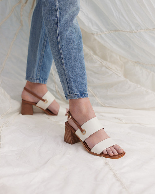 Lisa White Leather Block Heel