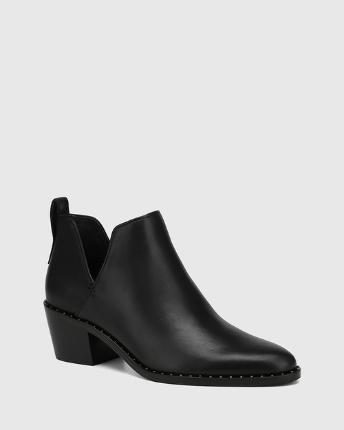 Jiya Black Leather Ankle Boot