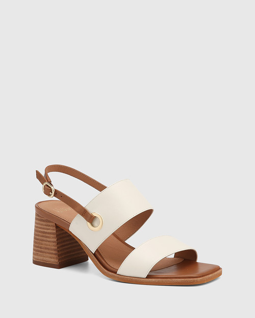 Lisa White Leather Block Heel