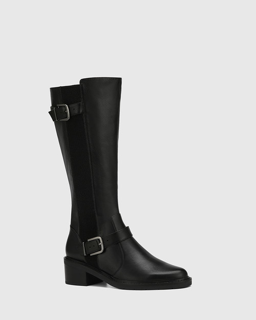 Bridey Black Leather Long Boot