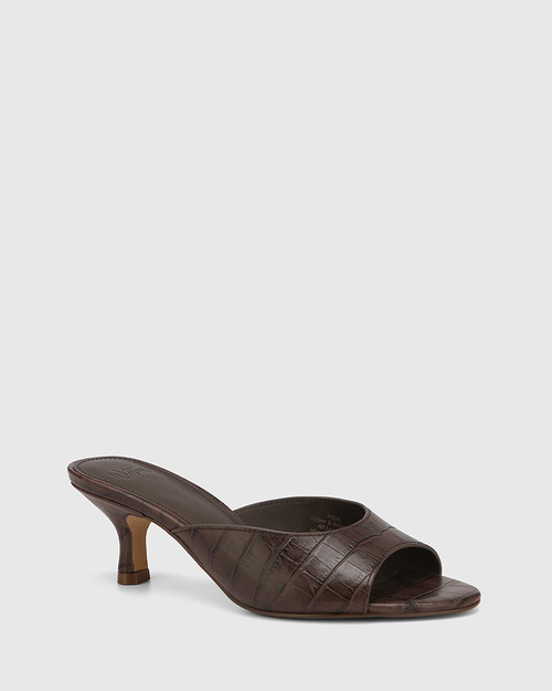 Kida Espresso Croc Embossed Leather Mule