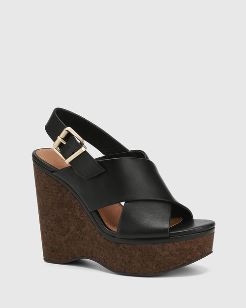 Ximi Black Leather Platform Wedge