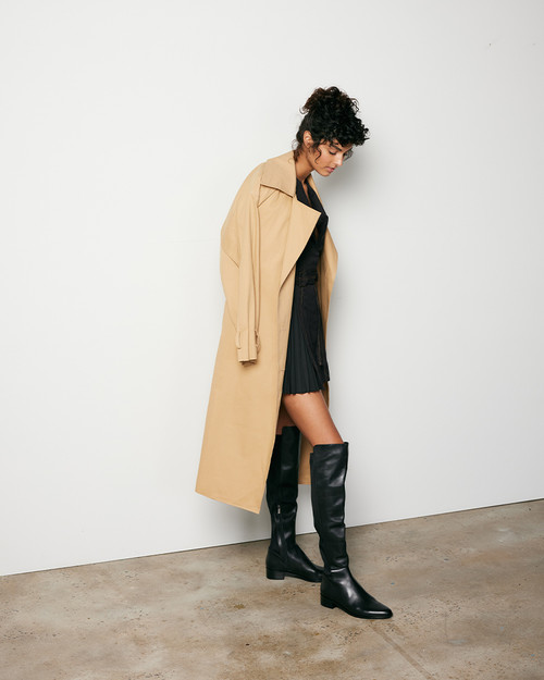 Goldy Black Leather and Recycled Textile Over The Knee Boot