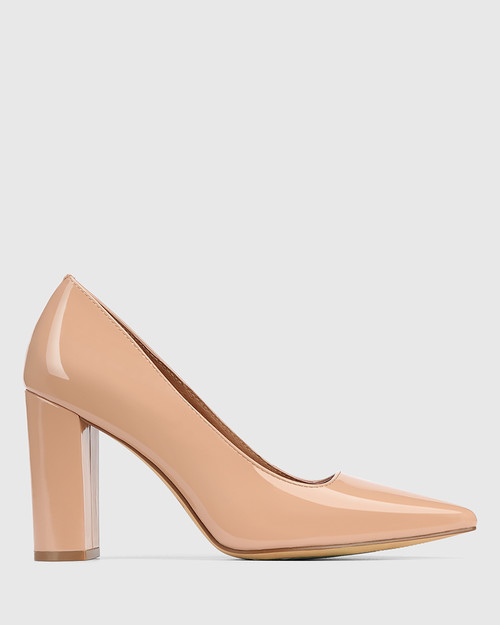 Huda Sunkissed Tan Patent Leather Block Heel Pump