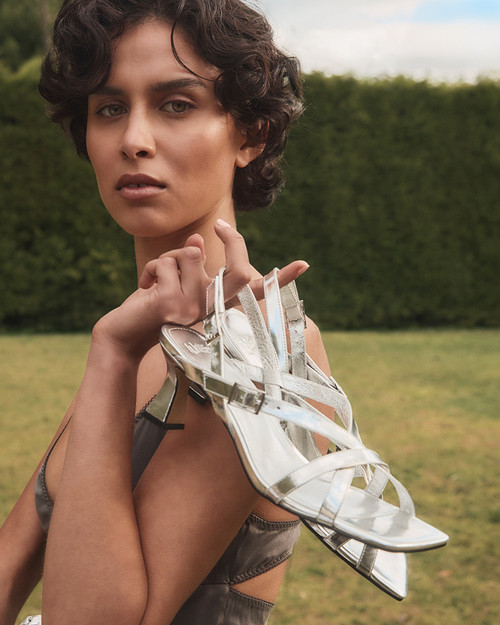 Kirby Silverware Metallic Leather Strappy Heel