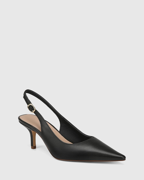 Leia Black Leather Slingback