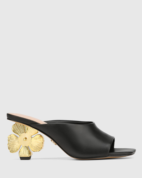 Kitt Black Leather Artistic Heel Mule