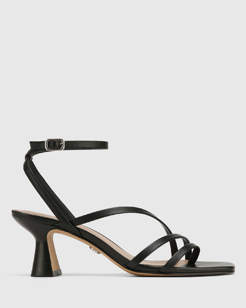Maeve Black Leather Flared Heel Sandal