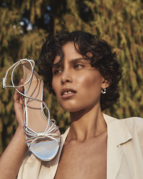 Kyia Silverware Metallic Leather Strappy Heel