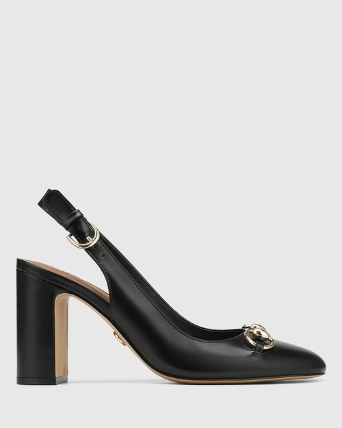 Prudence Black Leather Slingback