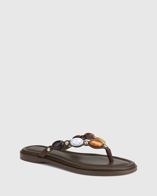 Enrica Espresso Leather Thong