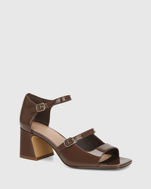 Maika Rich Brown Patent Leather Block Heel