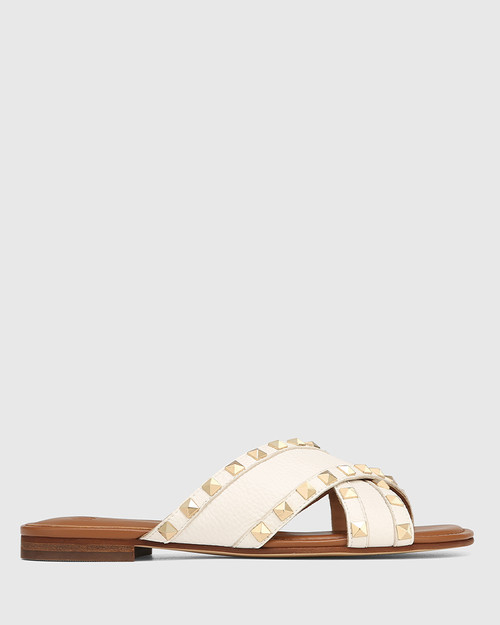 Calabria White Leather Flat Sandal