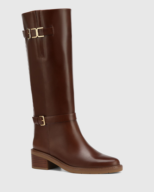 Beckett Oak Waxy Leather Knee High Boot