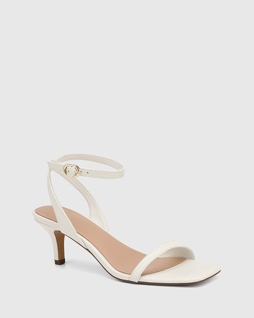 Keenan White Embossed Leather Strappy Heel