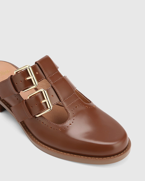 Finn Milk Chocolate Leather T-Bar Mule