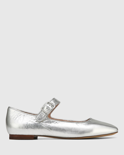Alise Silverware Metallic Leather Mary Jane Flat
