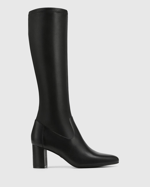 Karlea Black Stretch Leather Knee High Boot
