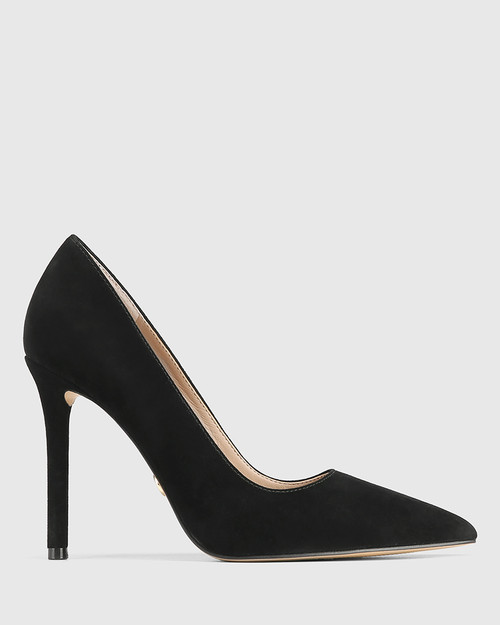 Violeta Black Suede Leather Stiletto Heel Pump