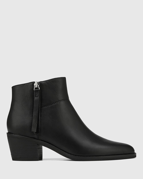 Jayde Black Leather Ankle Boot