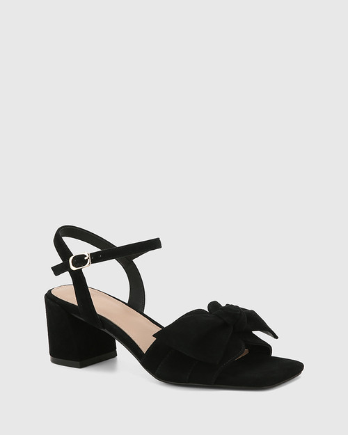 Kass Black Suede Leather Block Heel